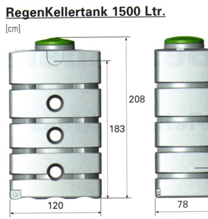 Die Abmessungen vom Regenwassertank f�r Kellerr�ume