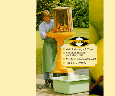 So einfach l�sst sich mit der Kernobst Schneidem�hle oder dem Maischeh�cksler arbeiten.