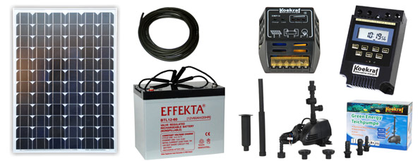 Solar Teichpumpen Set mit 1000 l/h f�r 24 Stunden Laufzeit